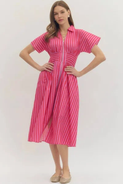 Entro Socialite Stripe Midi Dress In Red Pink