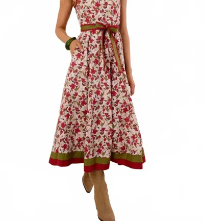 Entro Soft Spoken Midi Dress In Ecru/ Red In Multi