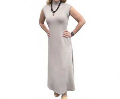 Entro Solid Cap Sleeve Mock Neck Midi Dress In Beige In Gray