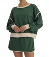 Entro Solid Contrast Trim Long Sleeve Top In Hunter Green