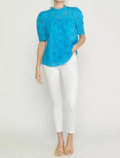 Entro Solid Girl Eyelet Top In Blue Eyed