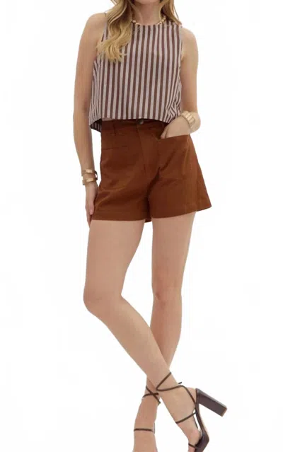 Entro Solid High Waist Shorts In Chestnut In Pink