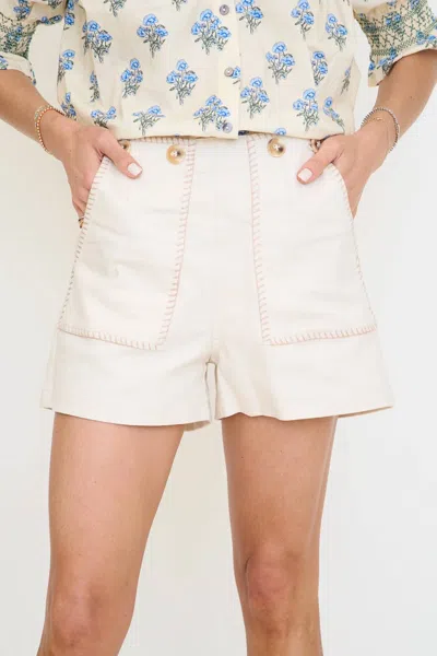 Entro Solid High Waist Shorts In Cream In White