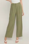 Entro Solid High Waisted Pant In Olive In Green