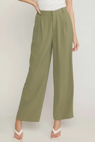 Entro Solid High Waisted Pant In Olive In Green