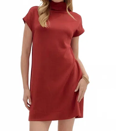 Entro Solid Jersey Mock Neck Pullover Dress In Brick In Red