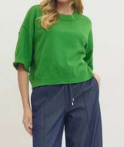 Entro Solid Knit 3/4 Wide Sleeve Sweater In Green