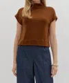 Entro Solid Knit Mock Neck Pullover Top In Rust In Brown