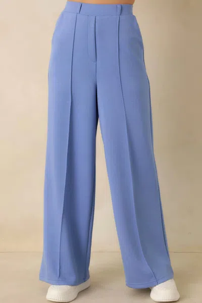 Entro Solid Knit Wide Leg Pants In Chambray In Blue