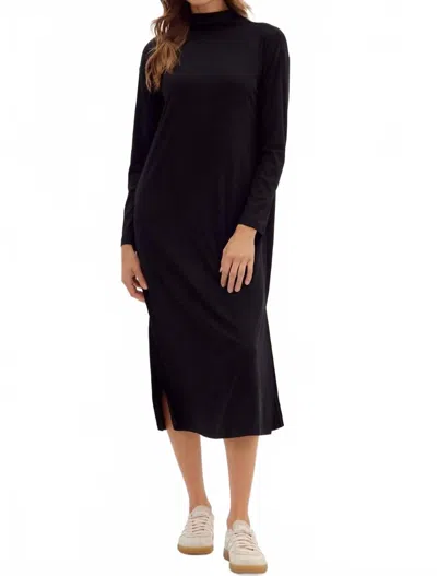 Entro Solid Long Sleeve Midi Dress In Black