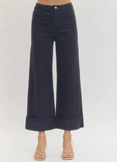 Entro Solid Mid-rise Ankle Length Pants In Navy In Blue