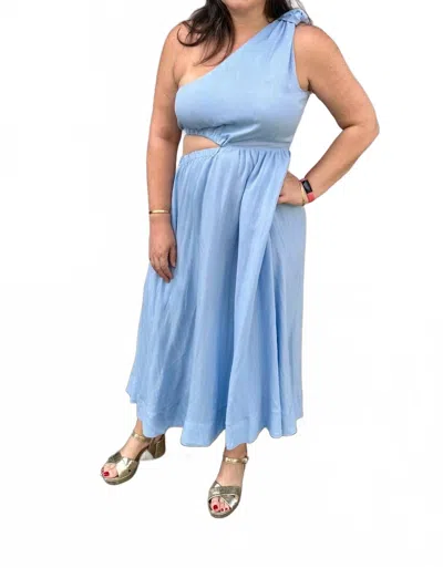 Entro Solid One-shoulder Midi Dress In Blue In Multi
