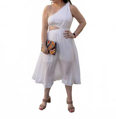 Entro Solid One-shoulder Midi Dress In White