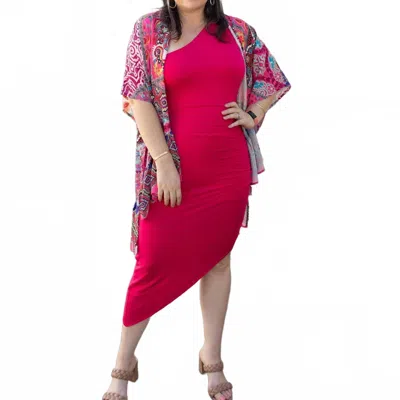 Entro Solid One-shoulder Sleeveless Midi Dress In Magenta In Pink