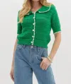 Entro Solid Pointelle Sweater Knit Top In Green