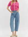 Entro Solid Pointelle Sweater Knit Top In Pink