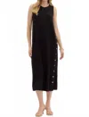 Entro Solid Rib Textured Black Midi Dress In Black