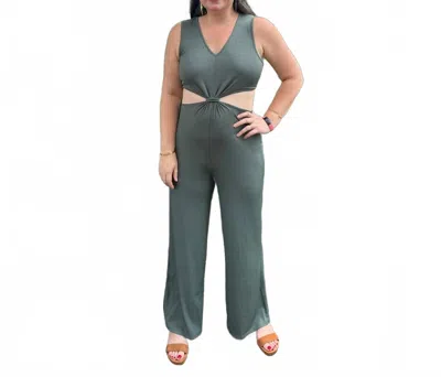 Entro Solid Ribbed V-neck Sleeveless Jumpsuit In Hunter Green