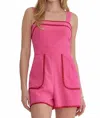 Entro Solid Romper With Embroidered Detail In Hot Pink In Pink