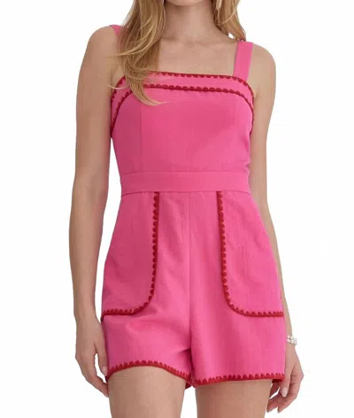 Entro Solid Romper With Embroidered Detail In Hot Pink