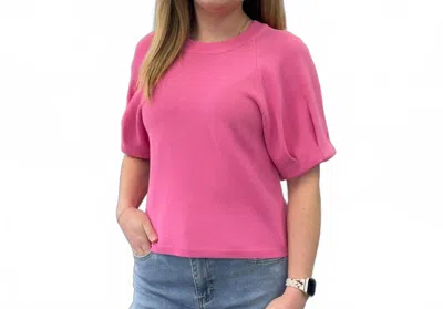 Entro Solid Short Puff Sleeve Knit Top In Pink