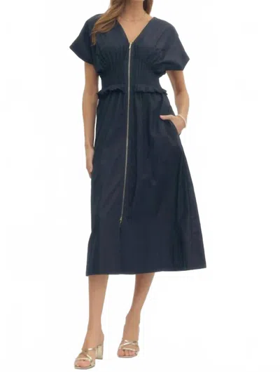 Entro Solid Short Sleeve Midi Dress In Navy In Blue