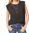 Entro Solid Shoulder Pad Top In Black In Brown