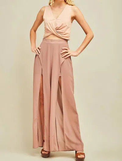 Entro Solid Slit Maxi Pants In Latte
