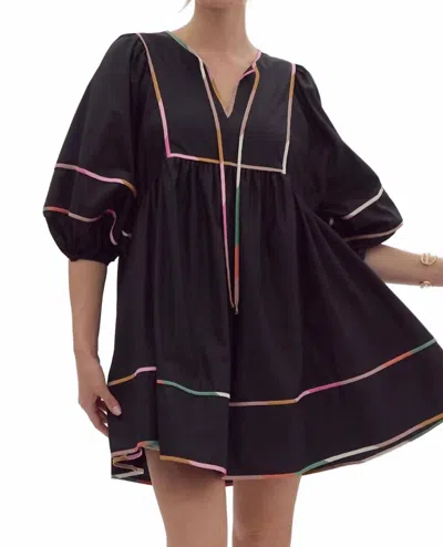 Entro Solid Split V-neck Mini Dress In Black