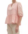 Entro Solid Top With Embroidered Sleeve In Baby Pink In Pink
