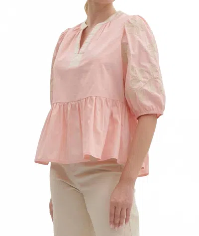 Entro Solid Top With Embroidered Sleeve In Baby Pink