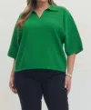 Entro Solid V-neck Collared Top In Green In Green