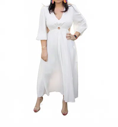 Entro Solid V-neck Long Sleeve Maxi Dress In White