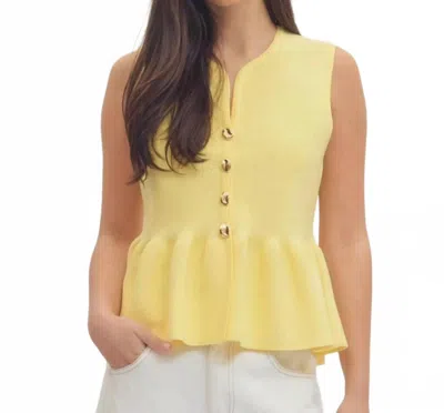 Entro Solid V-neck Peplum Top In Yellow