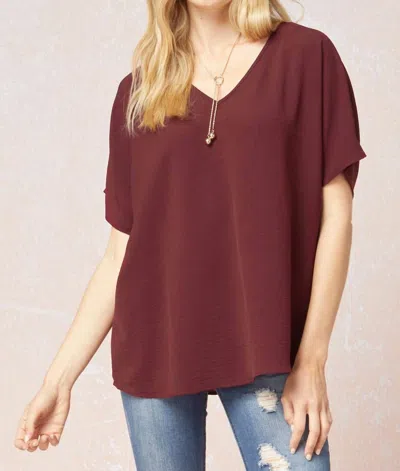 Entro Solid V-neck Top In Burgundy In Brown