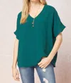 Entro Solid V-neck Top In Hunter Green In Multi