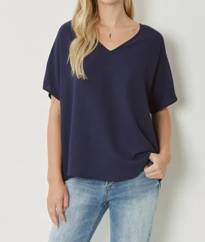 Entro Solid V-neck Top In Navy In Blue