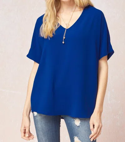 Entro Solid V-neck Top In Royal In Blue