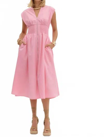 Entro Solid Zipper Midi Dress In Baby Pink