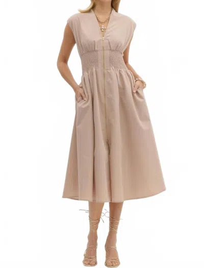 Entro Solid Zipper Midi Dress In Latte In Multi