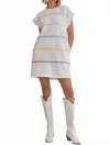 Entro Spangled Trim Stripe Dress In White In Multi