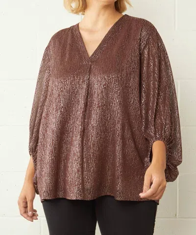 Entro Speckled Bubble Sleeve Top - Plus In Brown & Gold