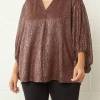ENTRO SPECKLED BUBBLE SLEEVE TOP
