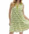 Entro Split Neck Abstracted Mini Dress In Chartreuse In Multi
