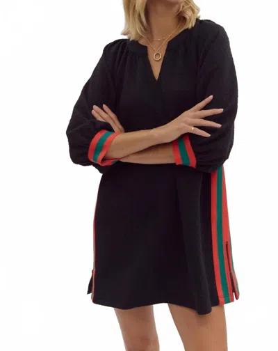 Entro Sporty Side Stripe Pullover Mini Dress In Black