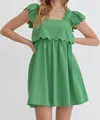 Entro Spring And Ruffles Mini Dress In Green In Green