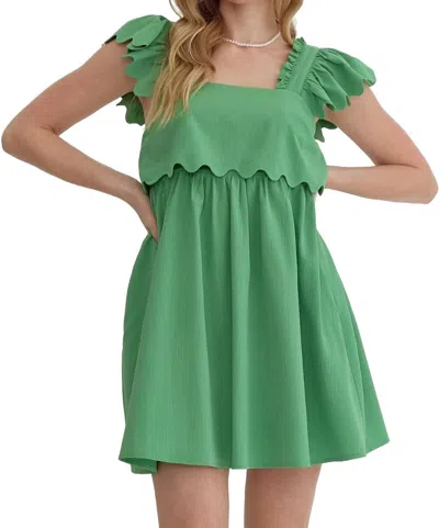 Entro Spring And Ruffles Mini Dress In Green