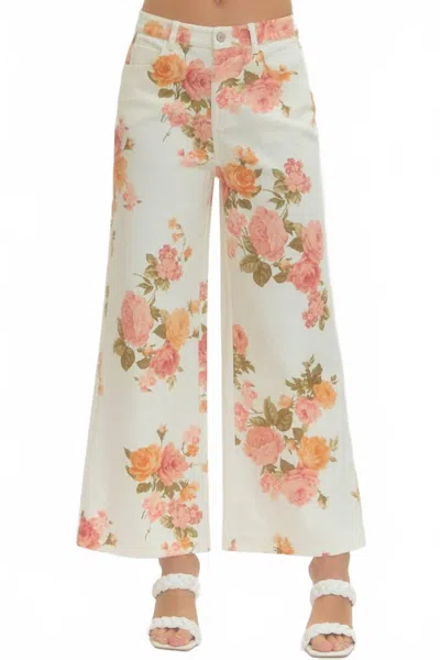 Entro Spring Florals Pant In Ecru In Multi