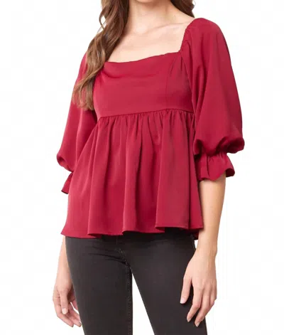 Entro Square Neck Babydoll Top In Burgundy In Red