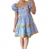Entro Square Neckline Mini Dress In Chambray In Blue